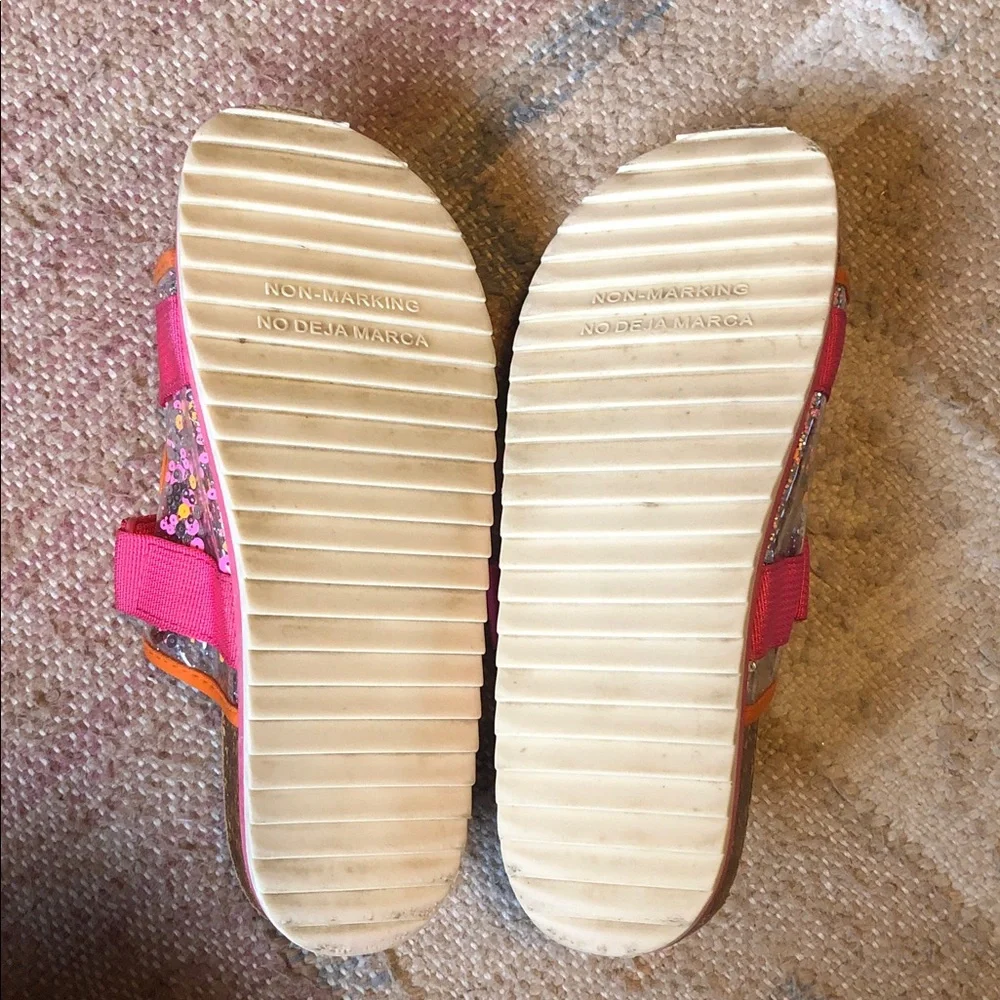 Justice Girl’s Footbed Sandals Pink Straps Glitter Accents Size 4